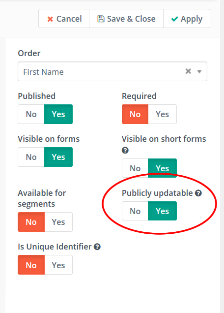 Mautic make field publicly updatable