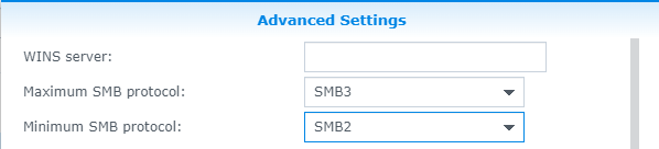 Synology SMB version advanced settings