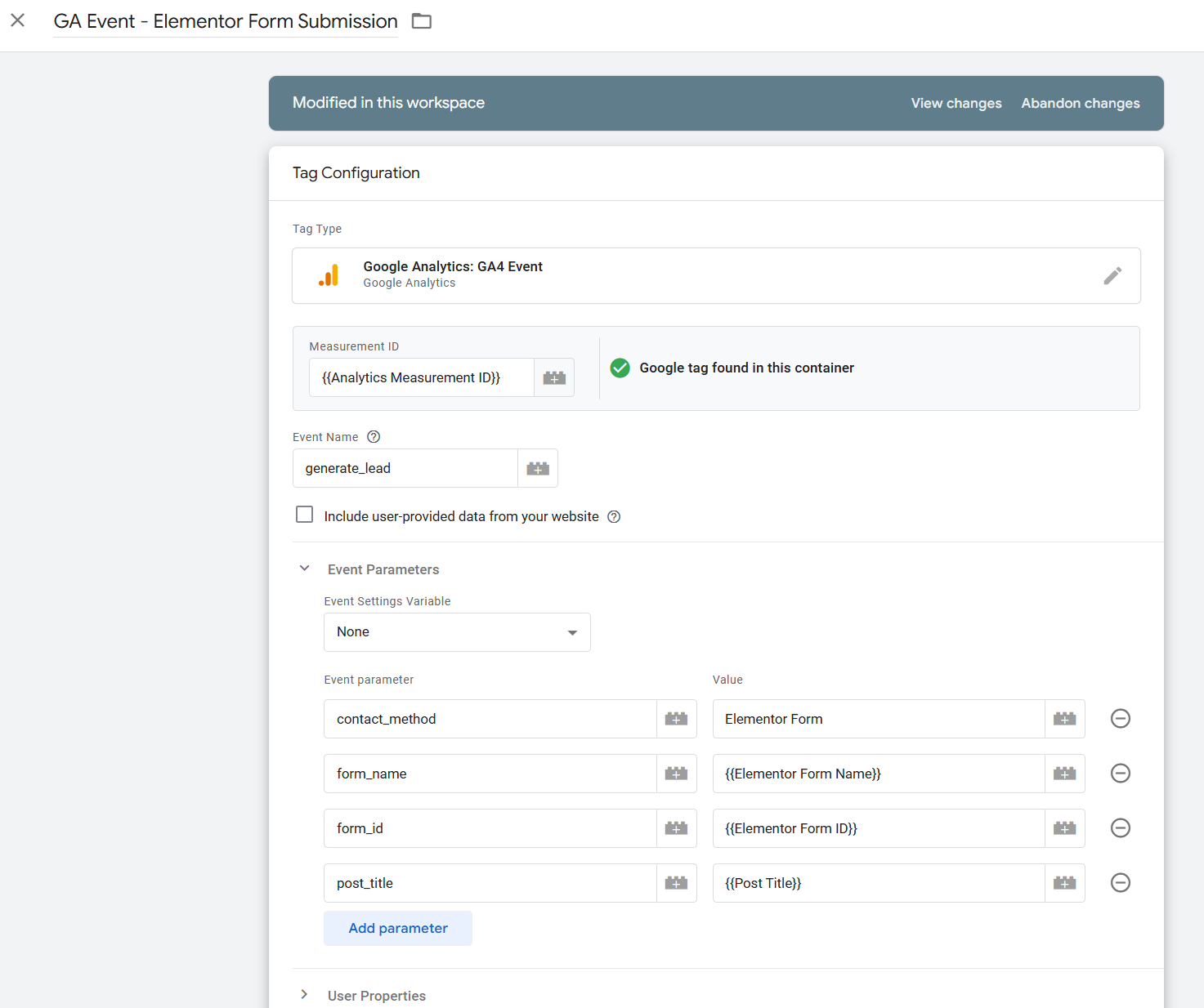 A Tagmanager analytics event tag